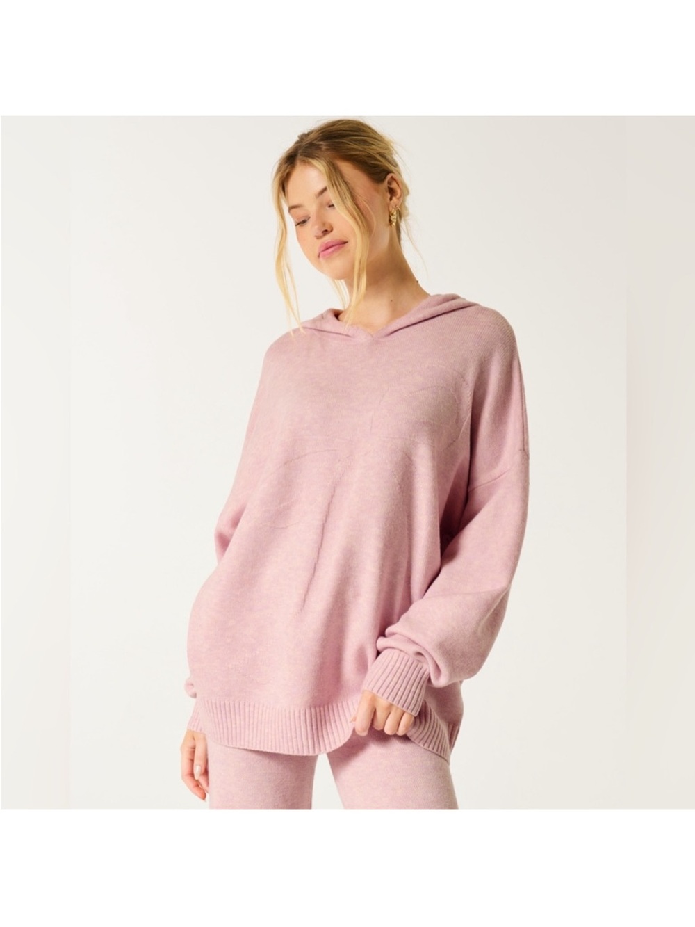 Hollister Gilly Hicks Oversized Sweater-Knit Bow Graphic Hoodie